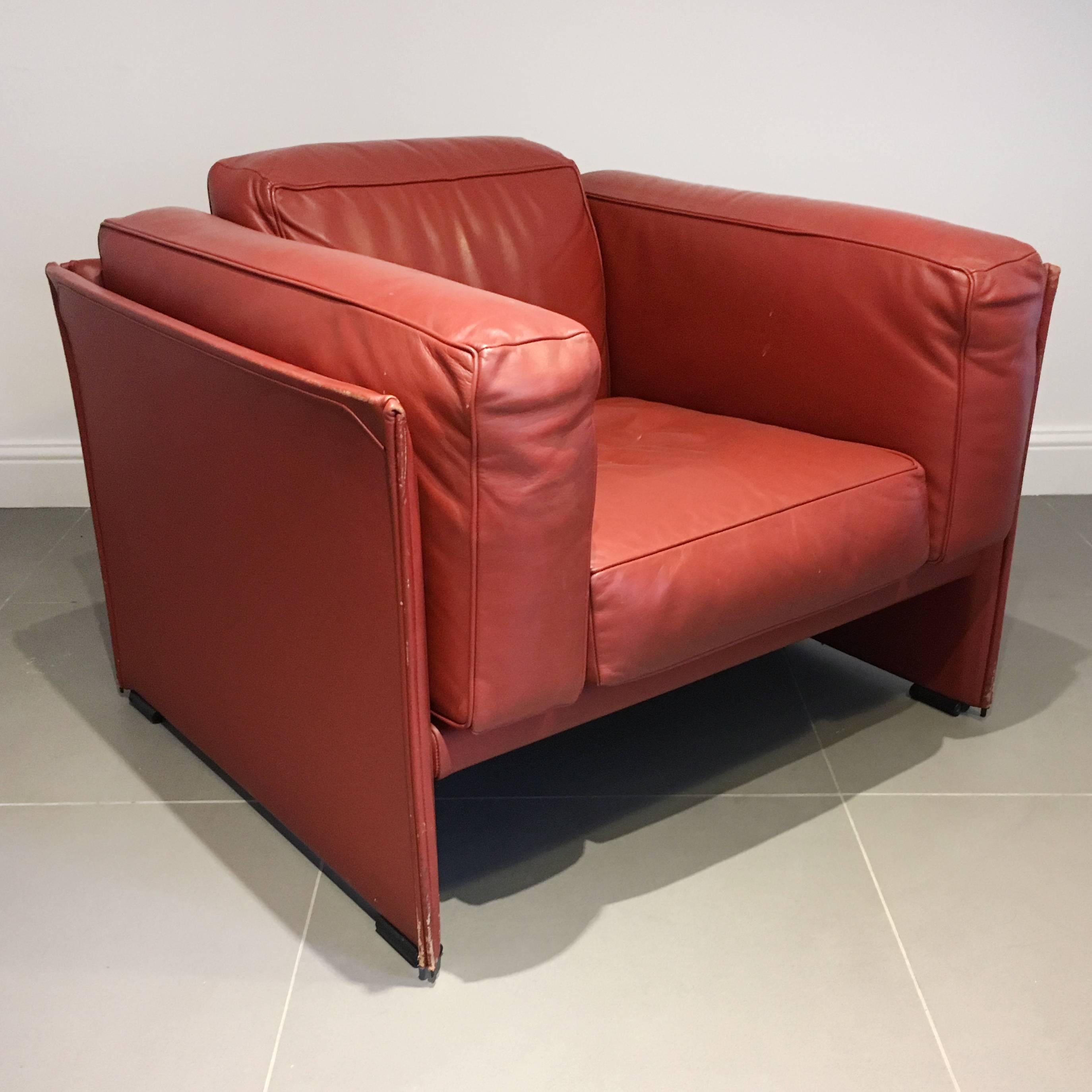 Late 20th Century Red Leather Cassina 405 Duc Armchair by Mario Bellini