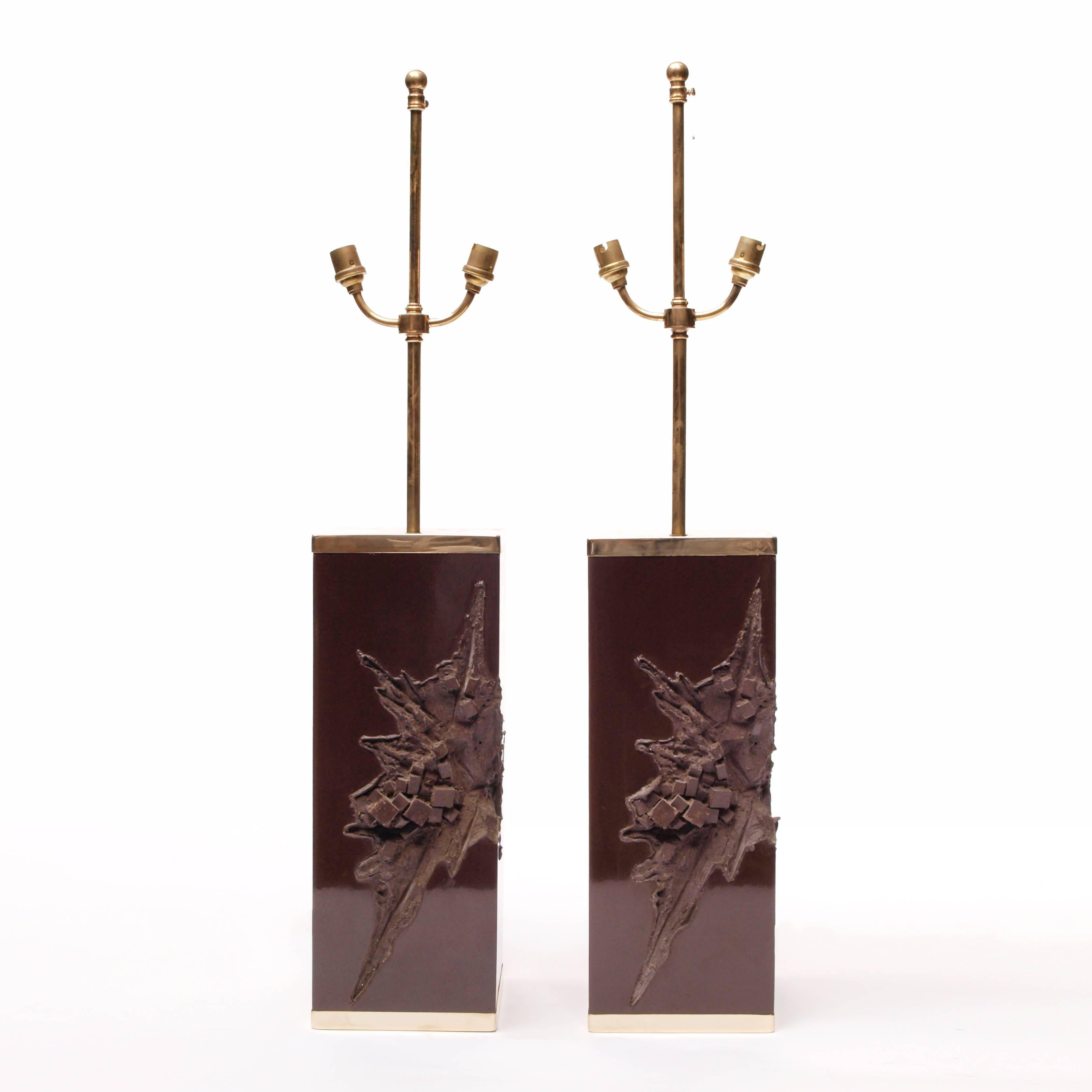 Late 20th Century Pair of Large Philippe Cheverny Cast Resin Lamps with Shades, 1970s For Sale