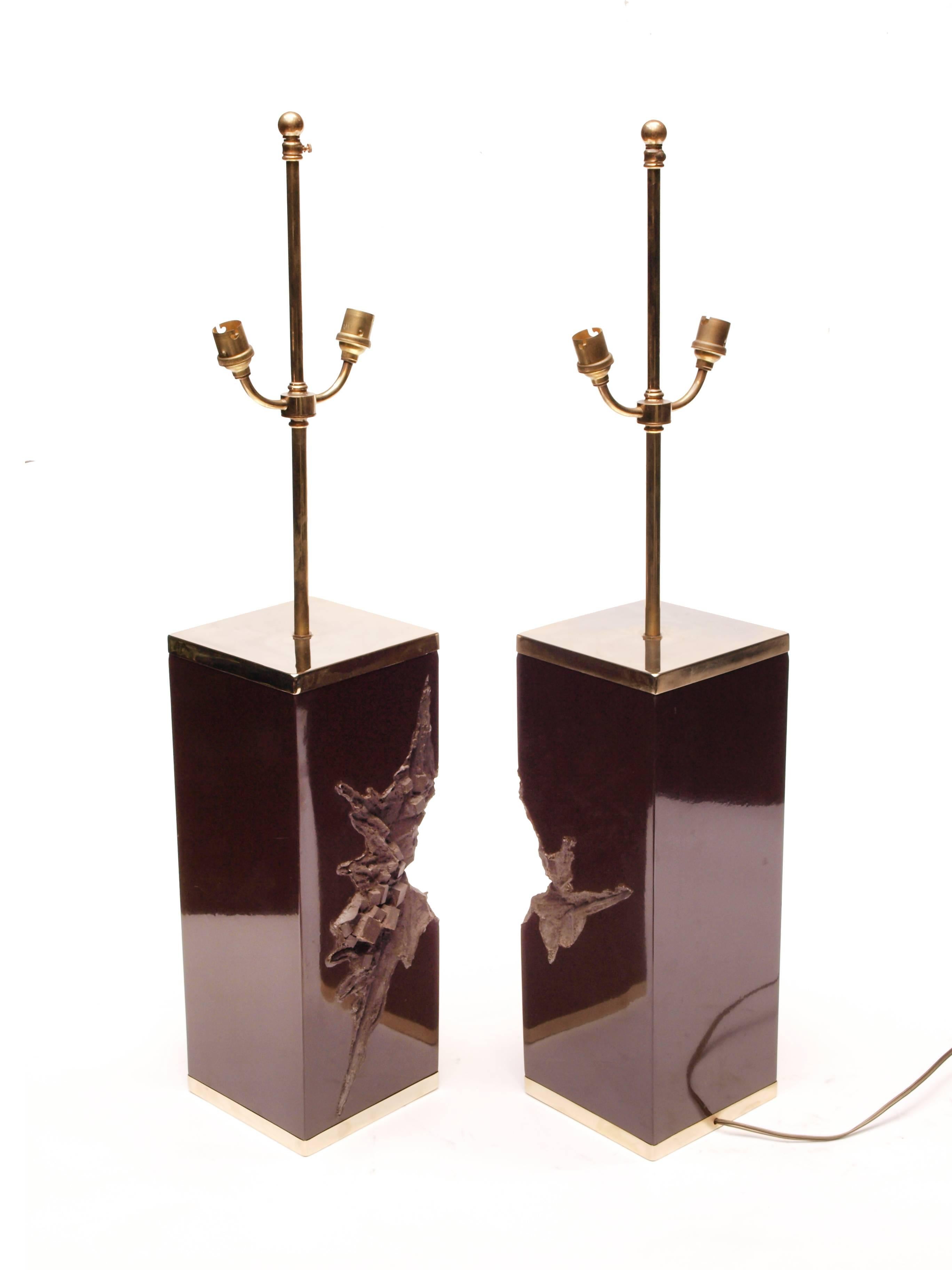 Pair of Large Philippe Cheverny Cast Resin Lamps with Shades, 1970s For Sale 1