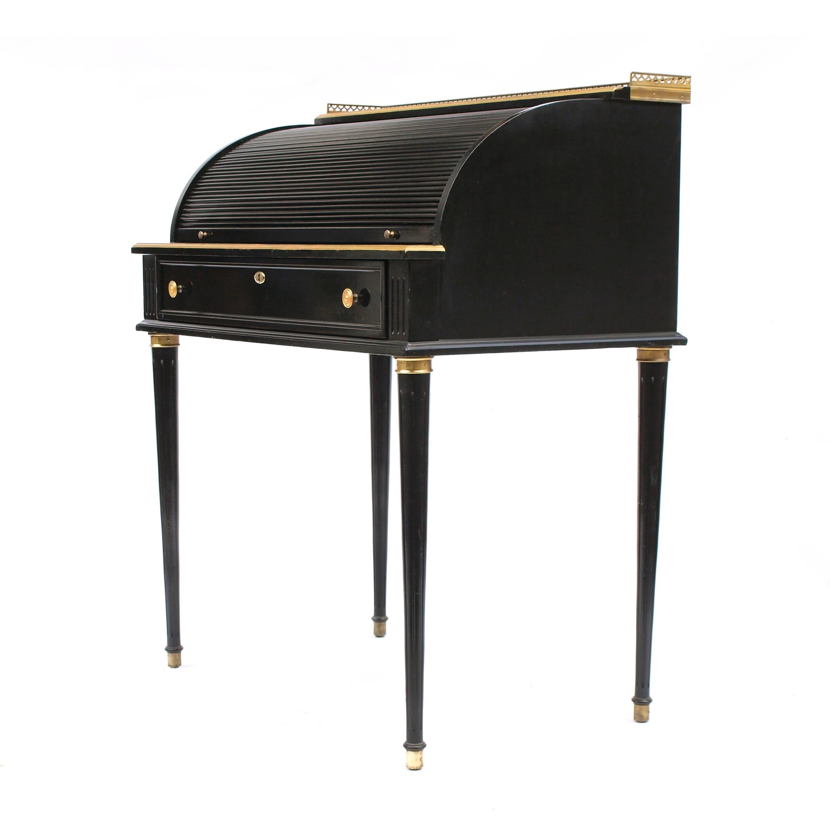 Early 20th Century Regency Style Black and Gilt Roll Top Desk 4