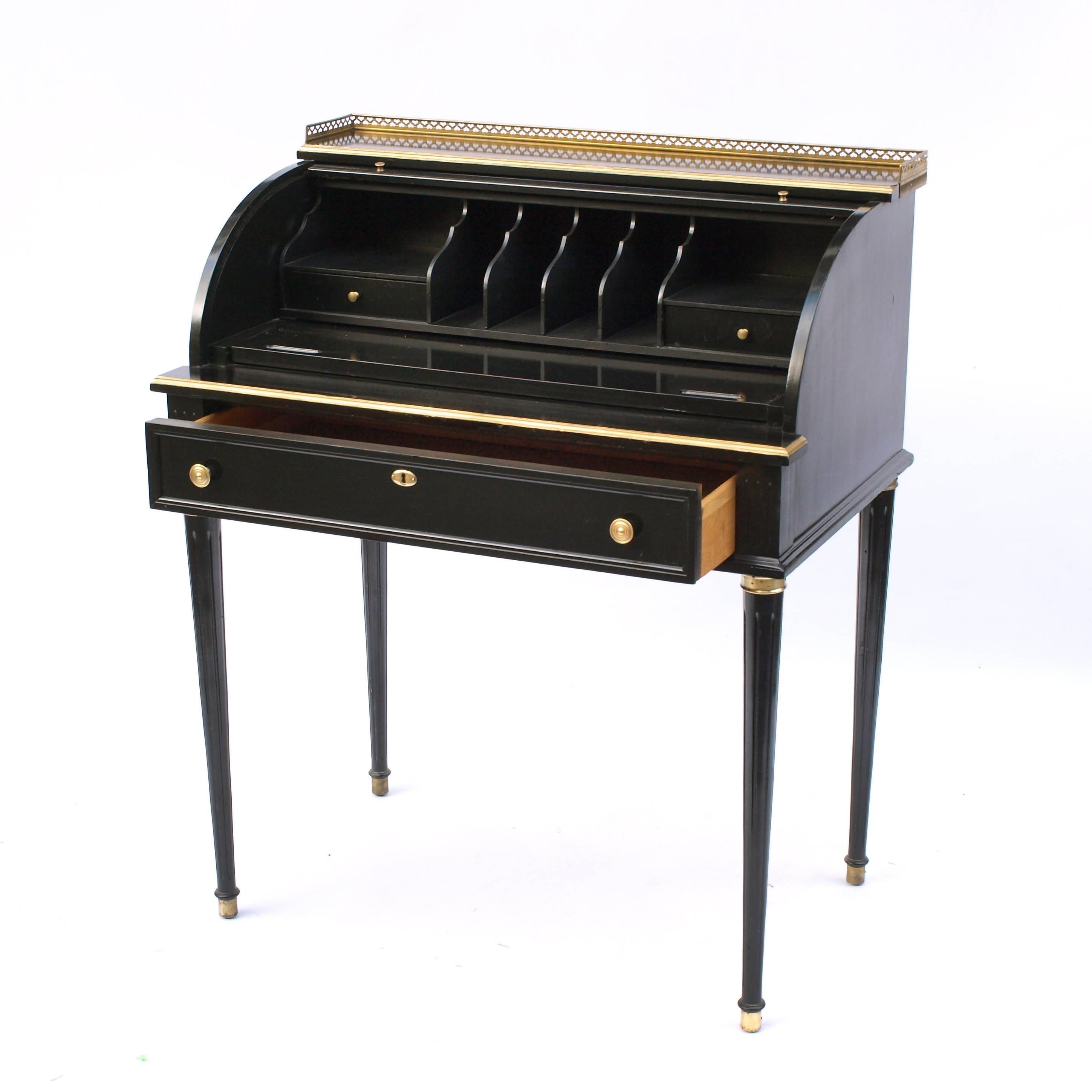 Early 20th Century Regency Style Black and Gilt Roll Top Desk In Good Condition In London, GB