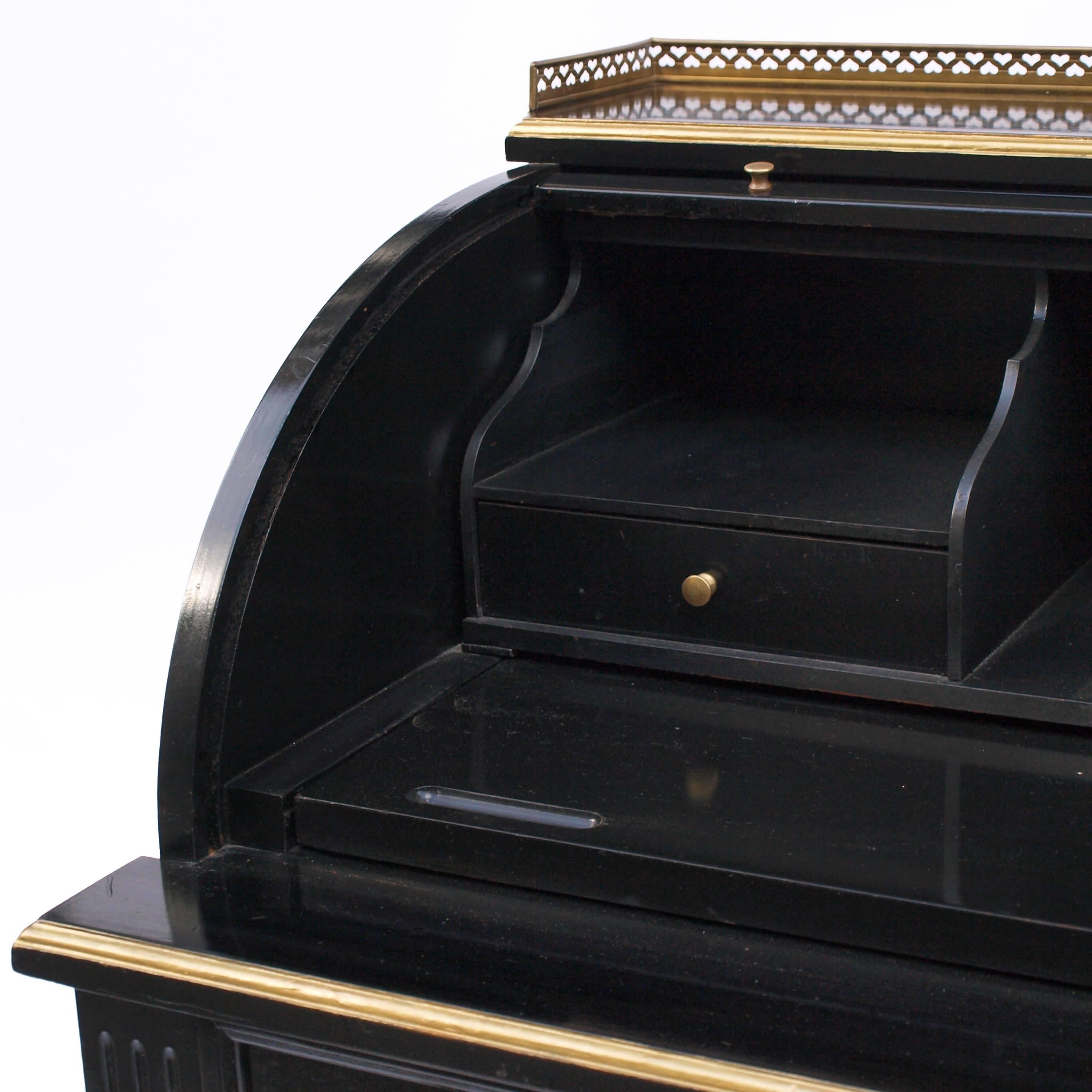 Early 20th Century Regency Style Black and Gilt Roll Top Desk 1