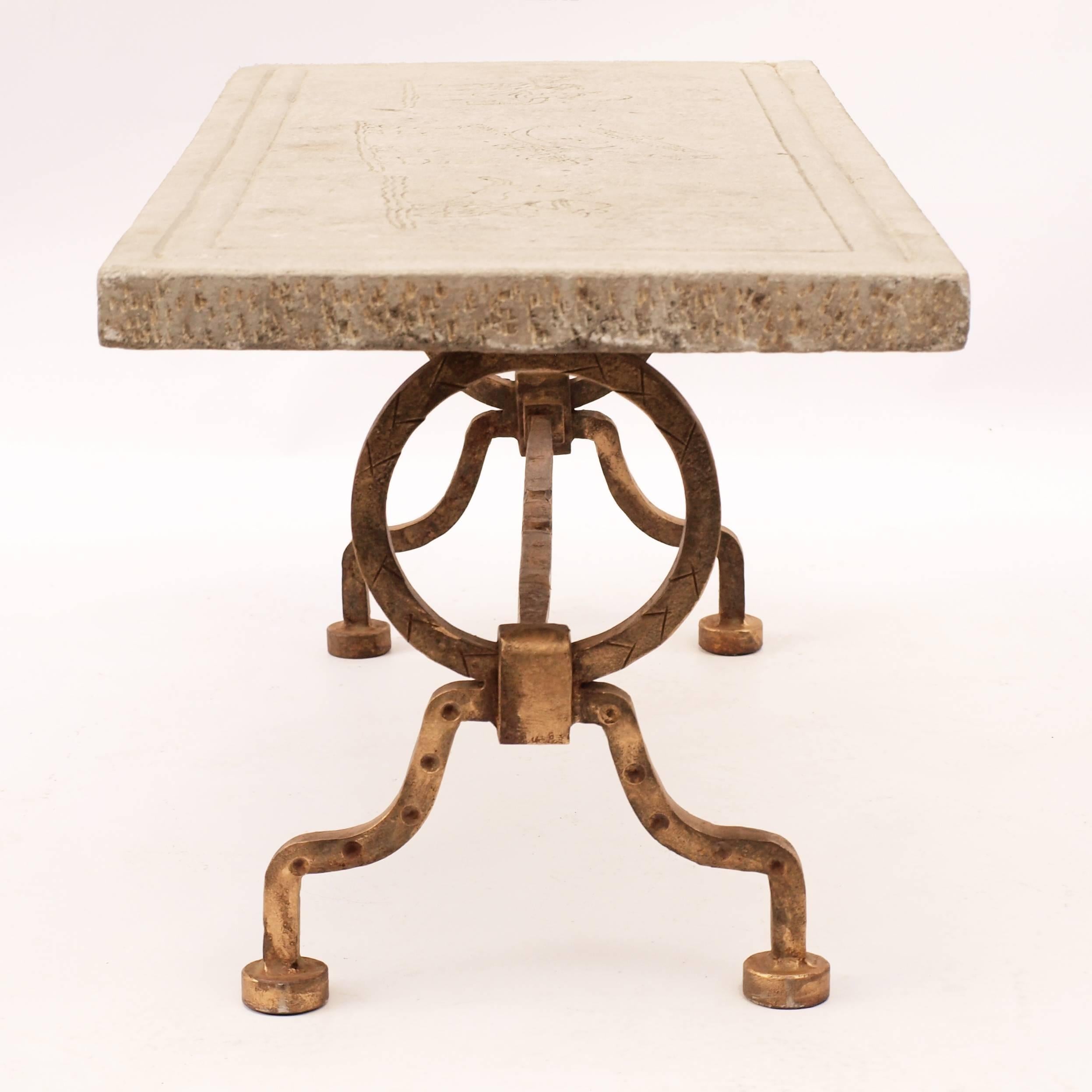Gilt Iron and Stone Table attributed to Gilbert Poillerat 1940s 2