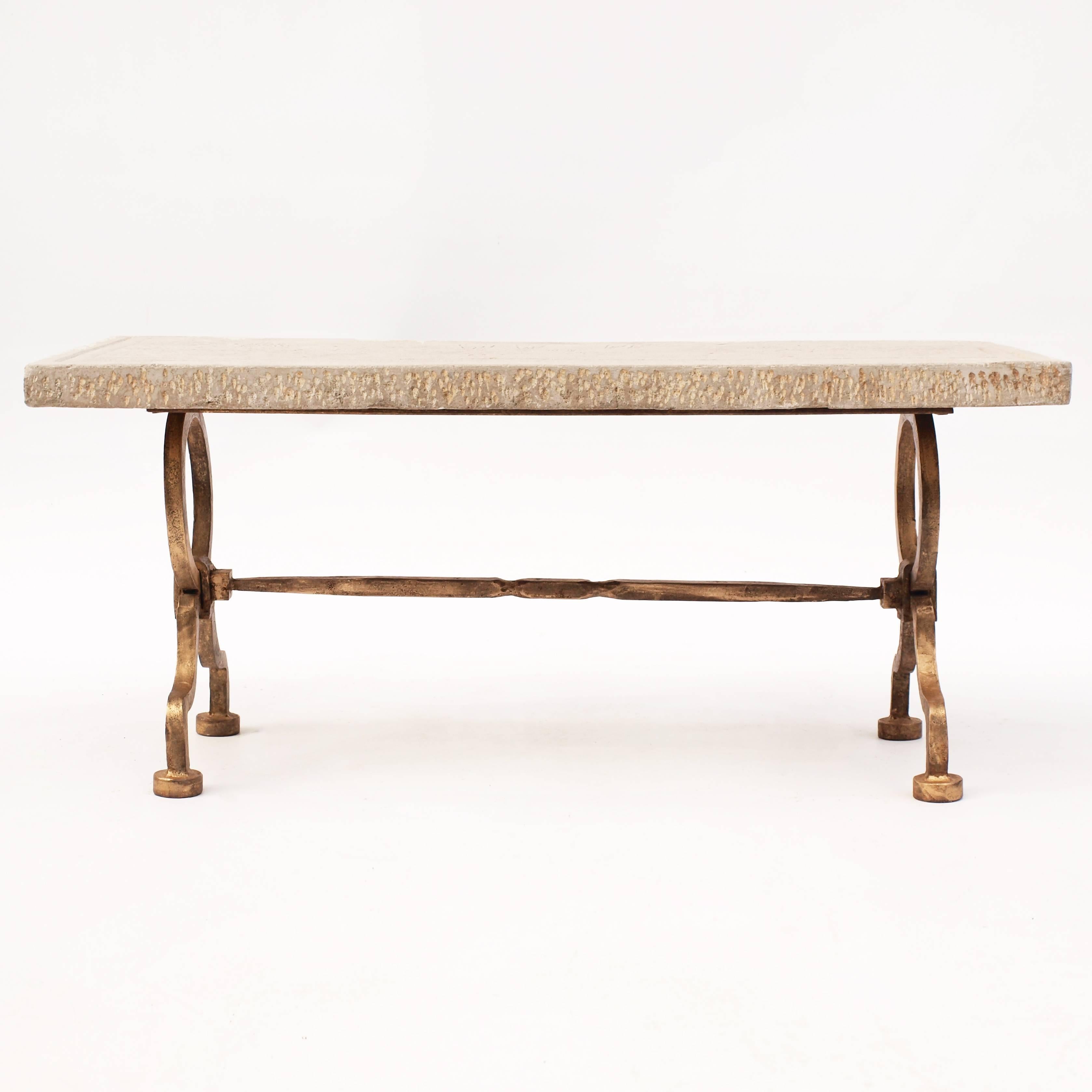 Gilt Iron and Stone Table attributed to Gilbert Poillerat 1940s 3