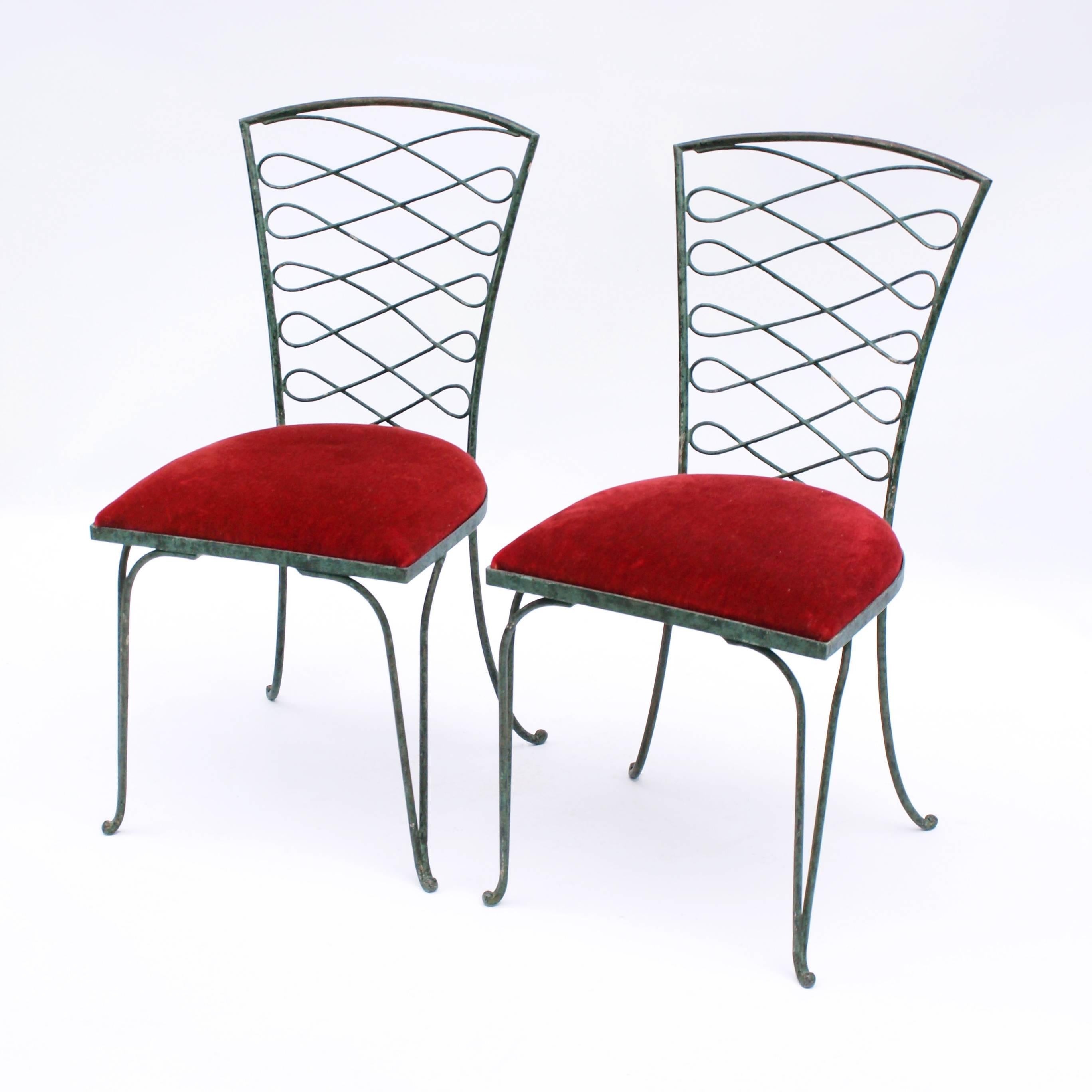 Pair of René Prou Verdigris Iron Chairs 2