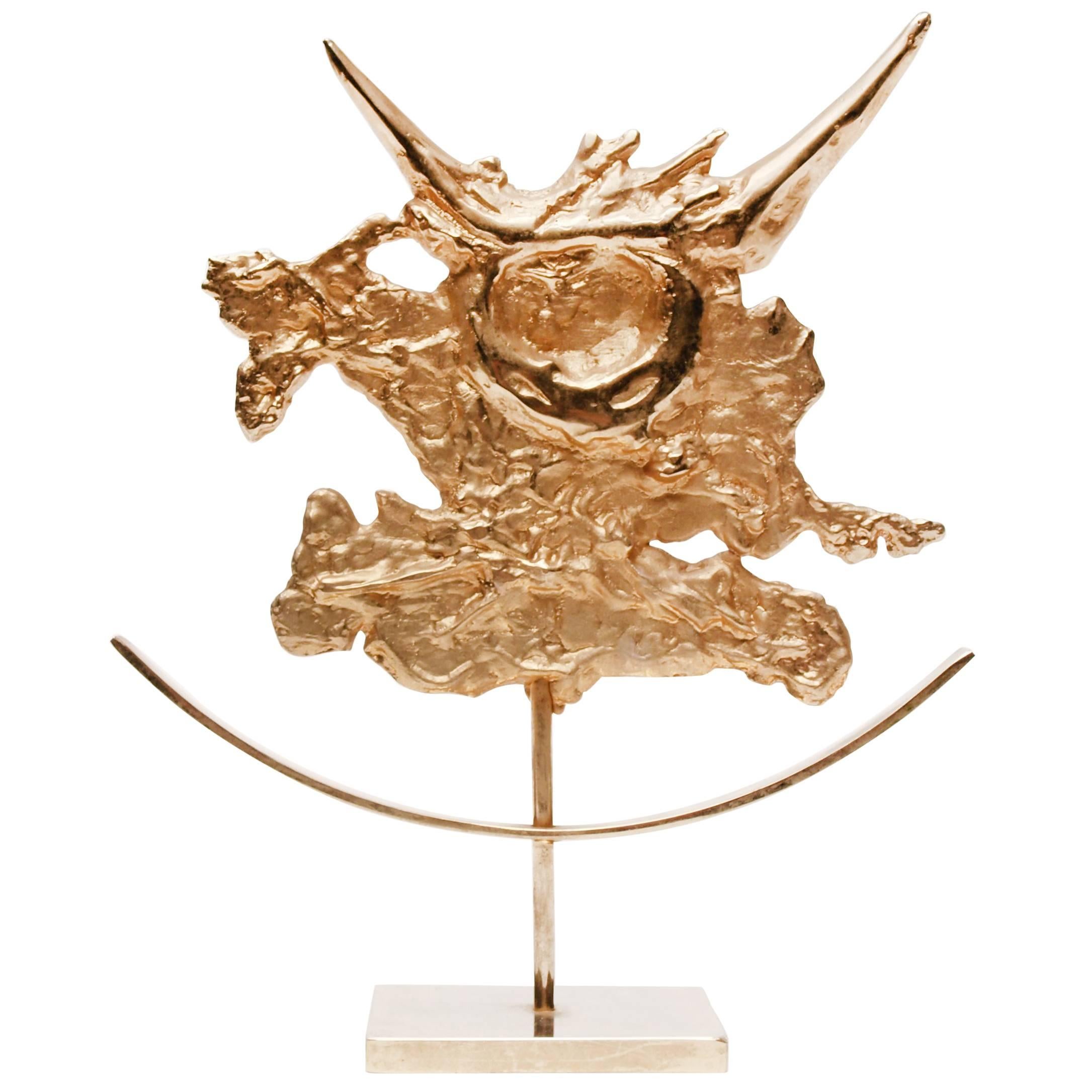 Gilded Taurus Zodiac Sculpture by Philippe Cheverny, 1970s