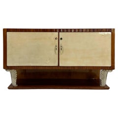 Italian Art Deco Cherry Wood and Parchment Dresser, 1940s