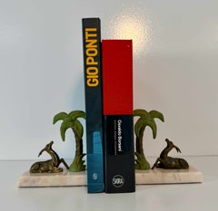 Pair of French Art Deco Bookends with Gazelles and Palm Trees, 1930s