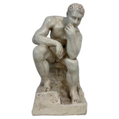 "The Thinker" Sculpture after Auguste Rodin, White Glazed Terracotta, Italy, 50s