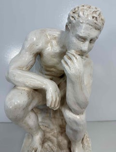 "The Thinker" Sculpture after Auguste Rodin, White Glazed Terracotta, Italy, 50s