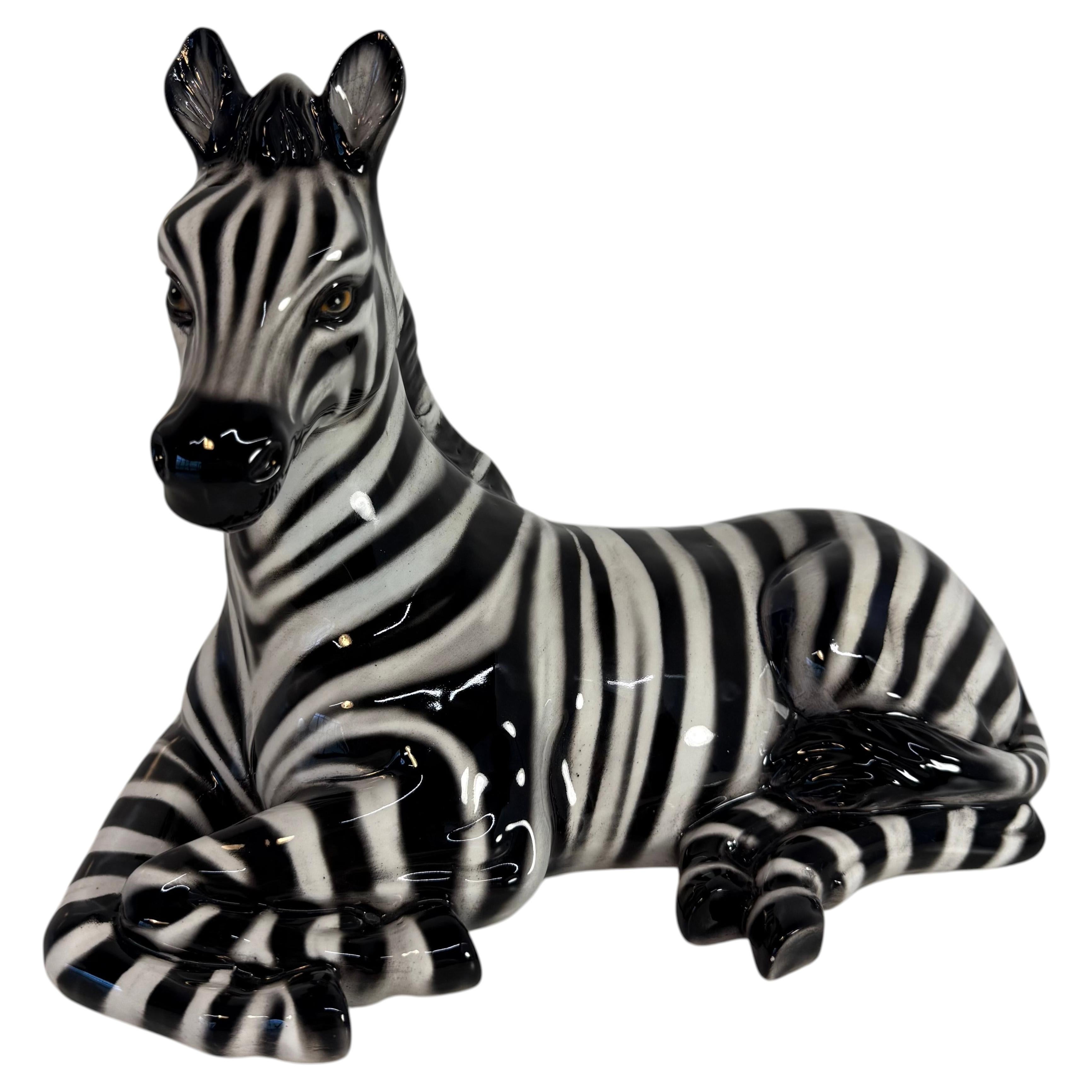 Glazed Ceramic Zebra Sculpture, Bassano, Italy For Sale