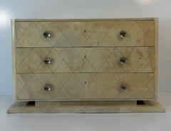 Rare Belgian Art Deco Engraved Parchment Dresser, Late 1940s