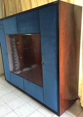 Rosewood and Velvet Art Deco Armoire, 1930s