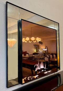 Large Italian Backlit Pink and Etched Mirror, Attributed to Brusotti, Late 1940s