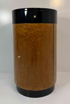 Italian Cylindrical Cabinet in Reconstituted Wood Veneer, 1980s