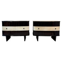 Rare Pair of Twin Parchment and Exotic Wood Dressers, 1940s