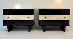 Rare Pair of Twin Parchment and Exotic Wood Dressers, 1940s