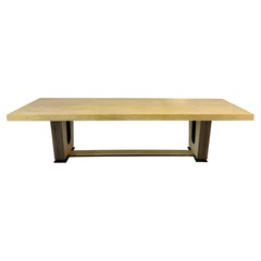 Italian Art Deco Parchment, Maple, Black and Brass Stars Table, 1940s