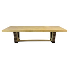 Italian Art Deco Parchment, Maple, Black and Brass Stars Table, 1940s