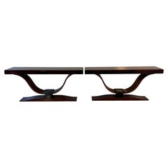 Pair of Twin French Art Deco Consoles with Sculptural Curved Bases, 1940s