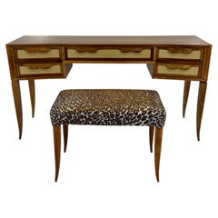 Gio Ponti-Inspired Italian Walnut and Galuchat Vanity with Stool, Late 1940s