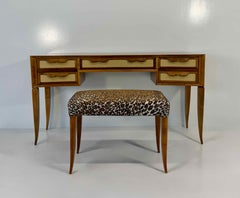 Gio Ponti-Inspired Italian Walnut and Galuchat Vanity with Stool, Late 1940s