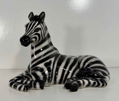 Glazed Ceramic Zebra Sculpture, Bassano Italy, Hand-Decorated