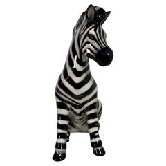 Seated Glazed Ceramic Zebra Sculpture, Bassano, Italy