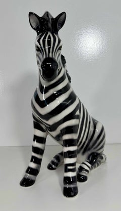 Seated Glazed Ceramic Zebra Sculpture, Bassano, Italy