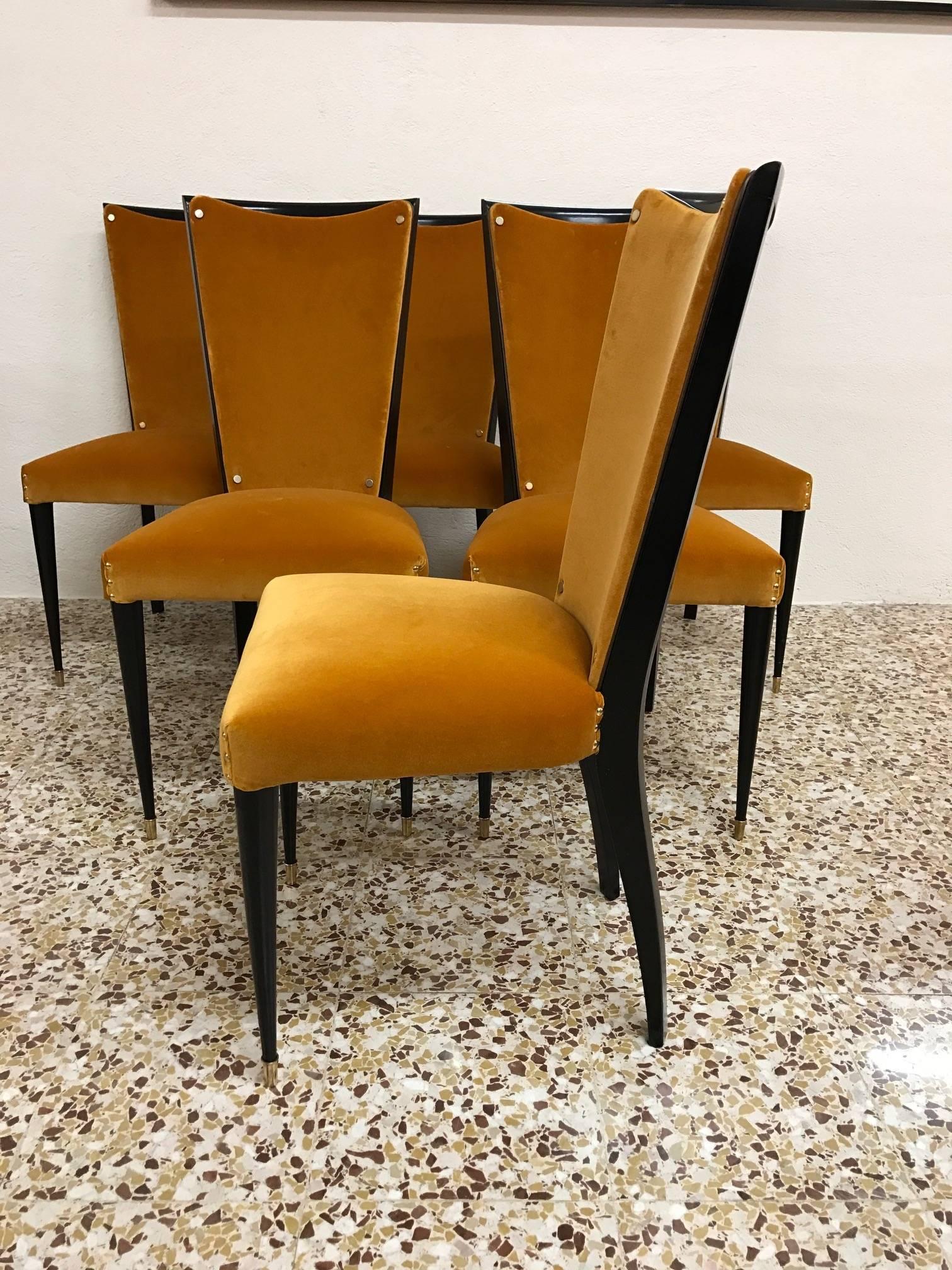 Mid-Century Modern 1950s Unusual Set of Six Chairs