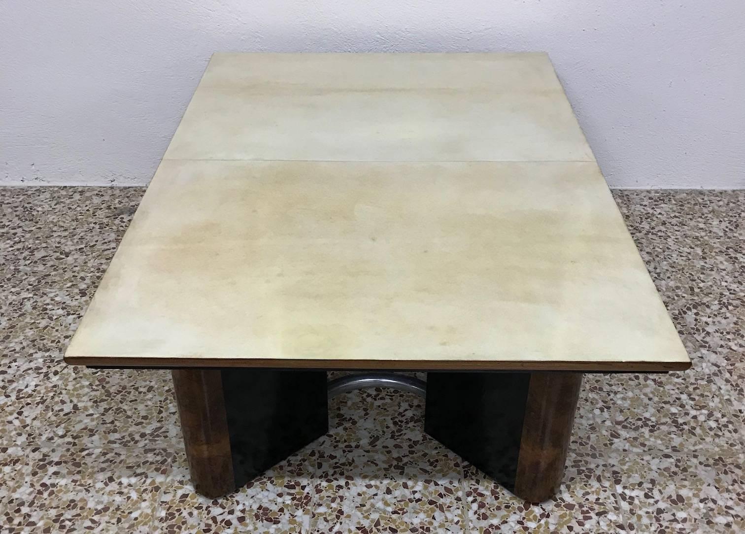 Chrome Italian Art Deco Parchment Coffee Table