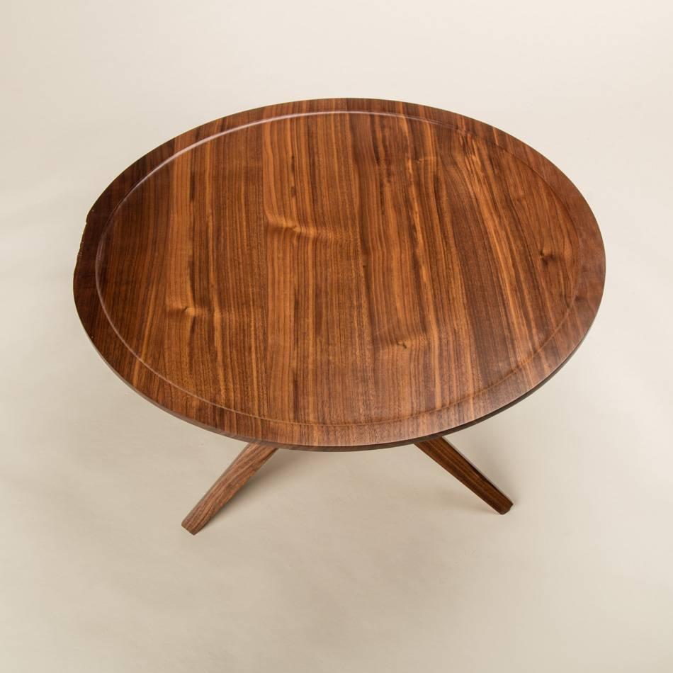 Mid-Century Modern Solid Walnut Round Ledge Top End Table For Sale