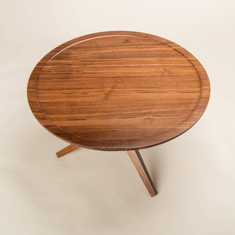 American Solid Walnut Round Ledge Top End Table For Sale