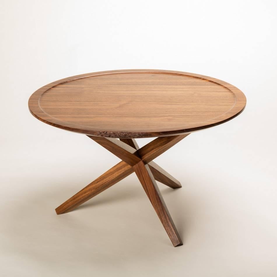 Hand-Crafted Solid Walnut Round Ledge Top End Table For Sale