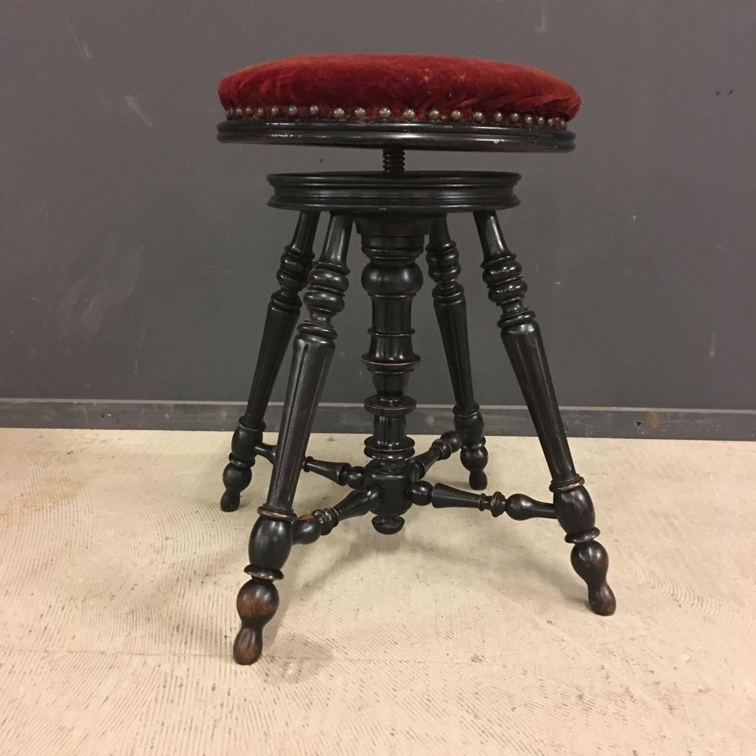 French antique Napoleon III piano stool. Completely original with great patina.
