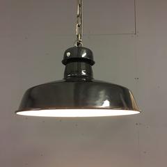 Industrial Black Enamel Factory Pendant Lights, France, 1920