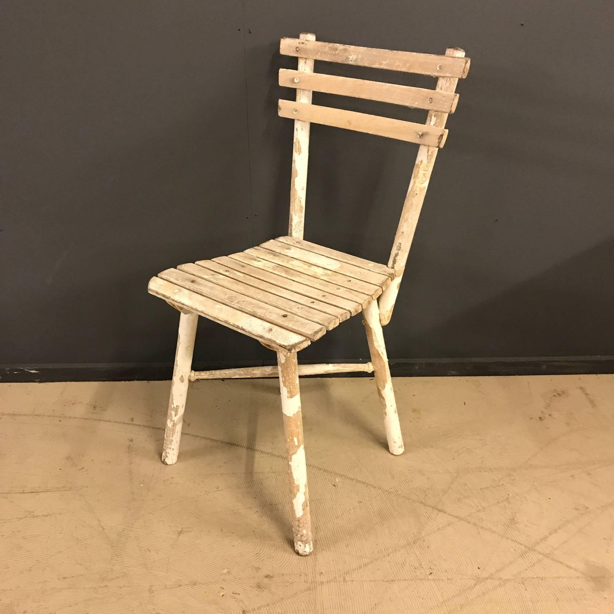 French White Distressed Wooden Chair For Sale