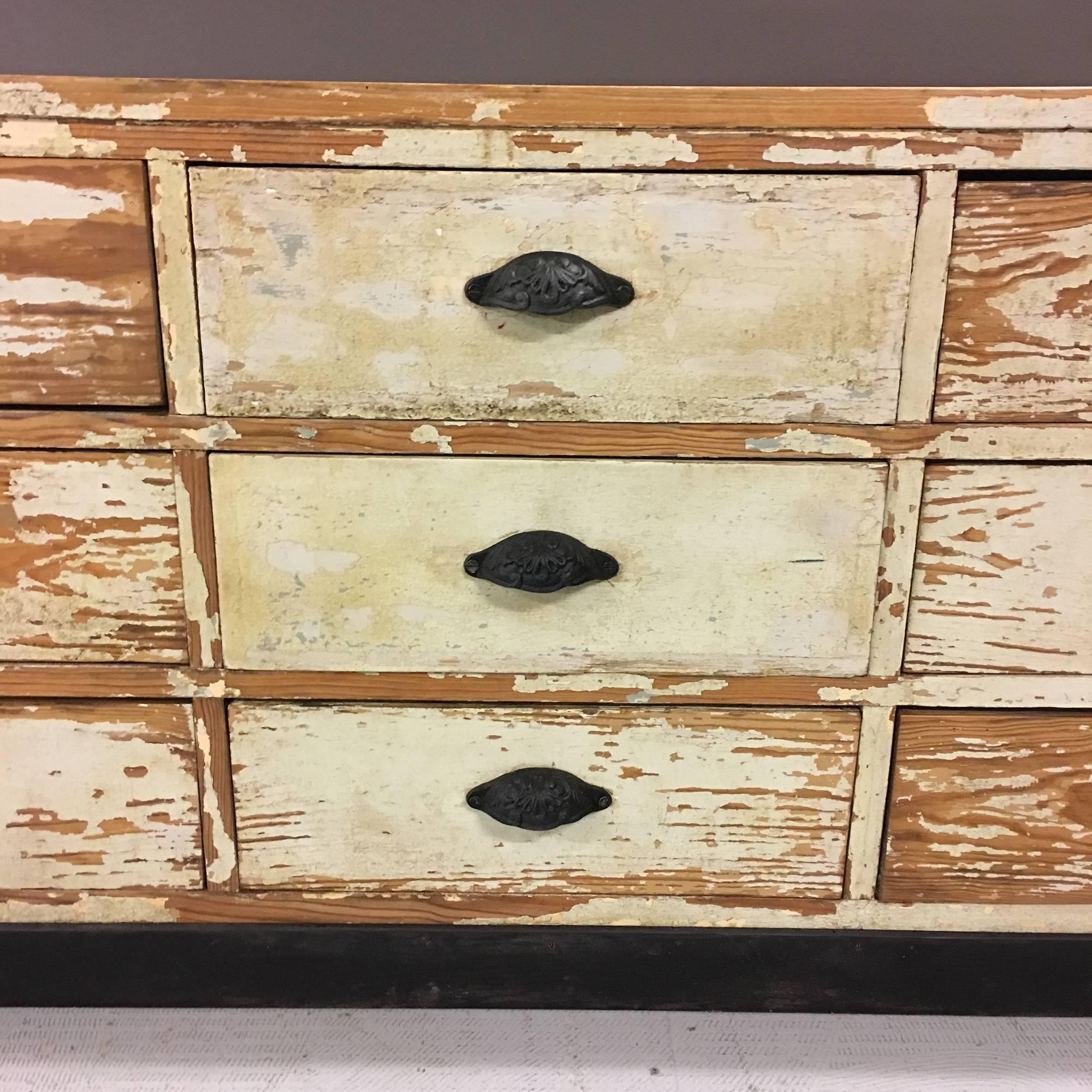 French Distressed Bank of Drawers, France, 1930s