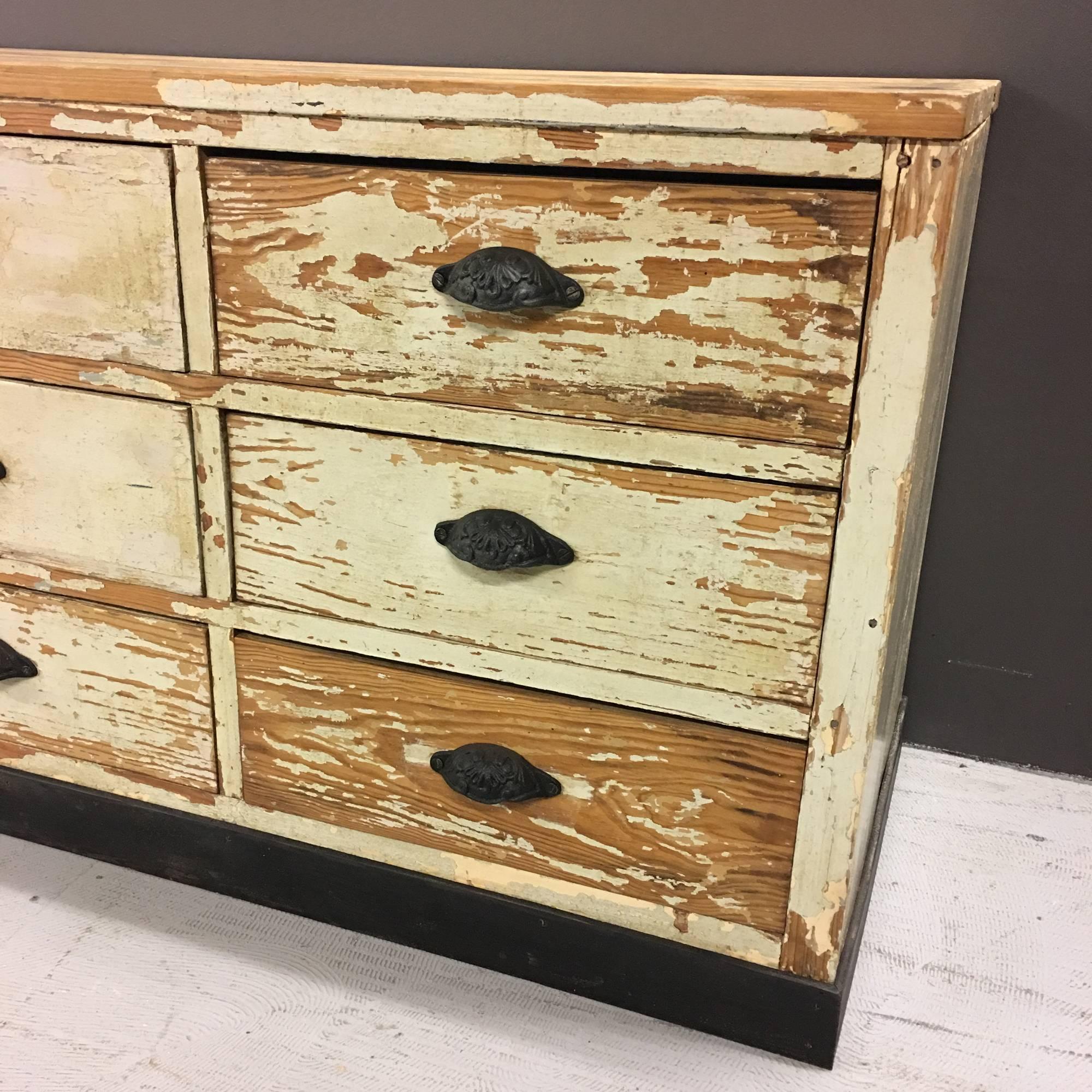 Distressed Bank of Drawers, France, 1930s In Good Condition In Ulft, Gelderland