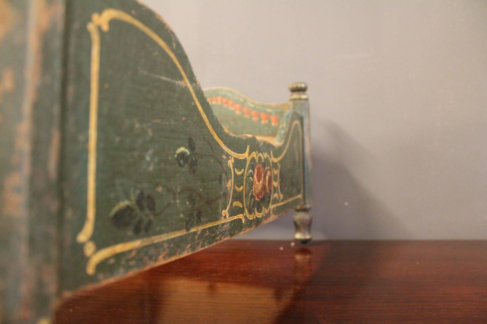 19th Century Antique Hand-Painted Miniature Bed, Germany, 1860s For Sale