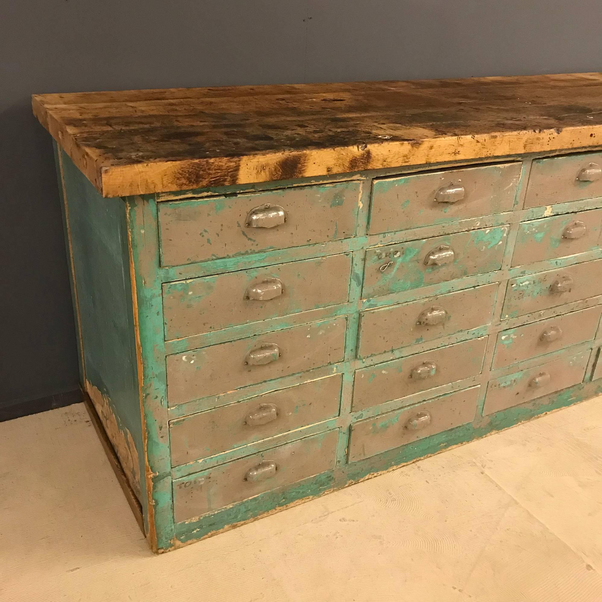 French Big Bank of Drawers with Oak Top For Sale