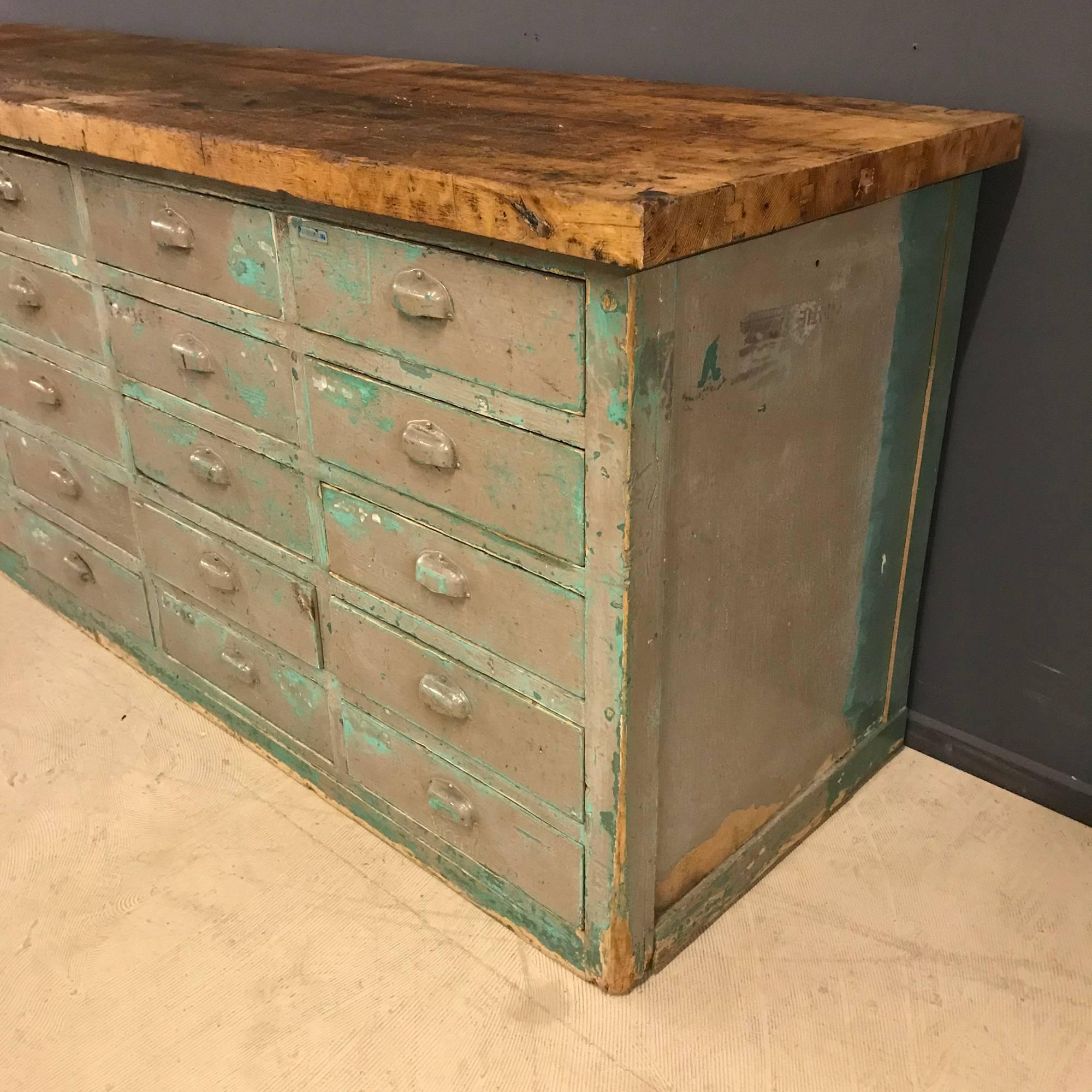 19th Century Big Bank of Drawers with Oak Top For Sale