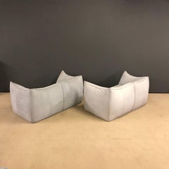 Rare Light Grey Leather Mario Bellini Two-Seat Sofa Set