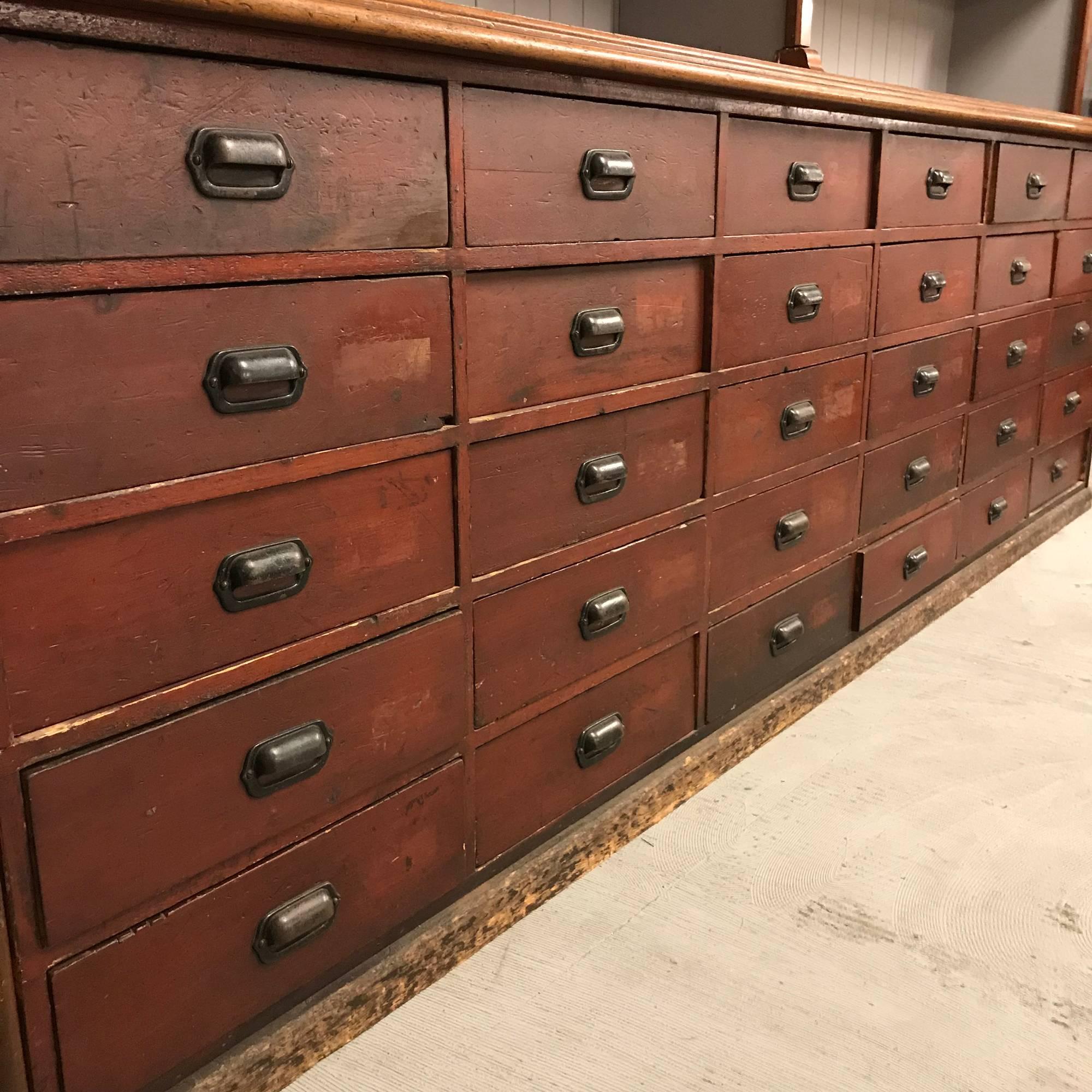 20th Century French Antique Kitchen Cabinet with Bank of Drawers For Sale