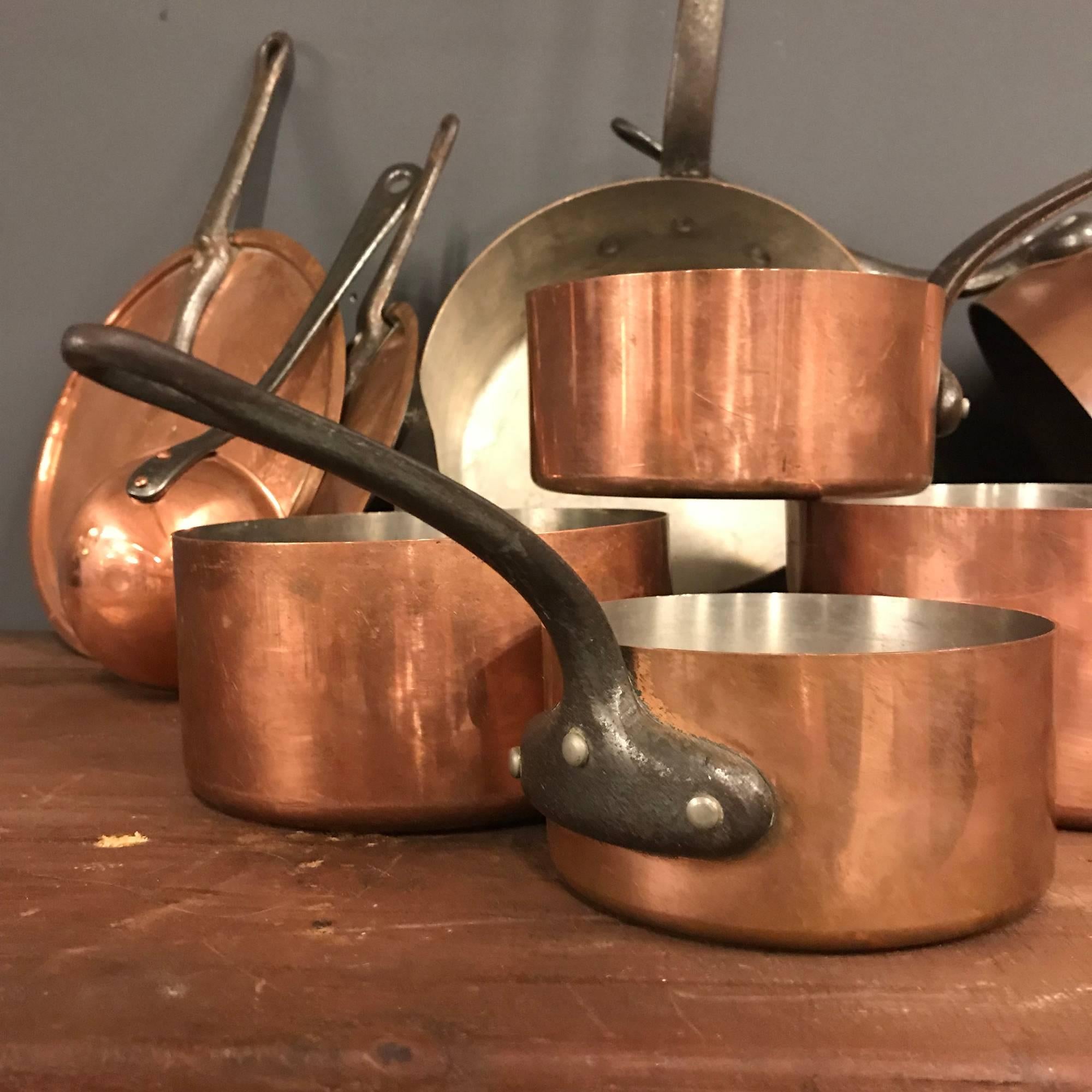 French Antique Copper Pans Set of Nine