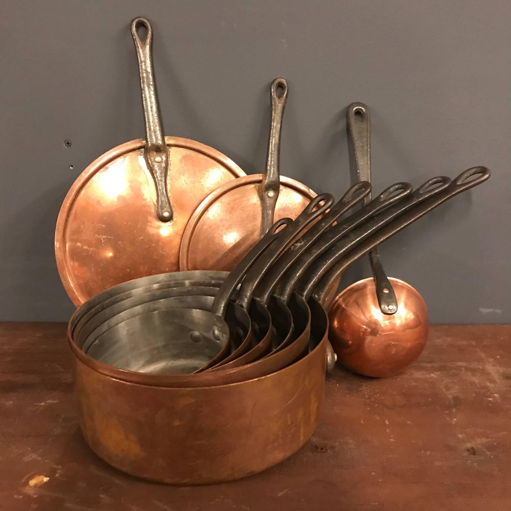 Antique Copper Pans Set of Nine 1