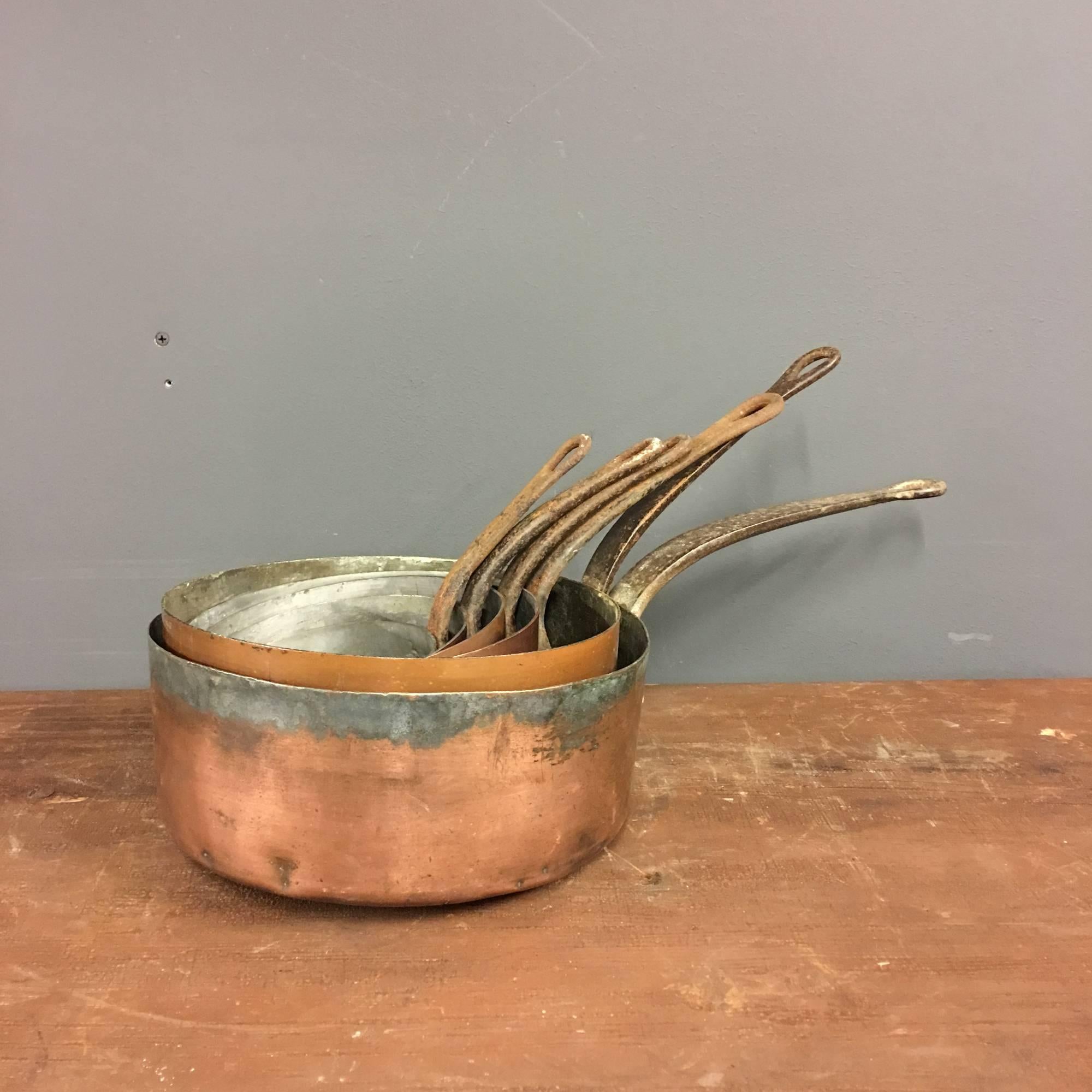 Antique Copper Pans Set of Six 1