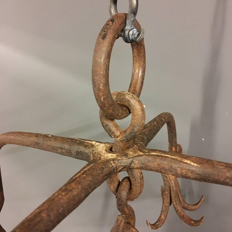 Antique Wrought Iron Meathook Hanger For Sale at 1stDibs