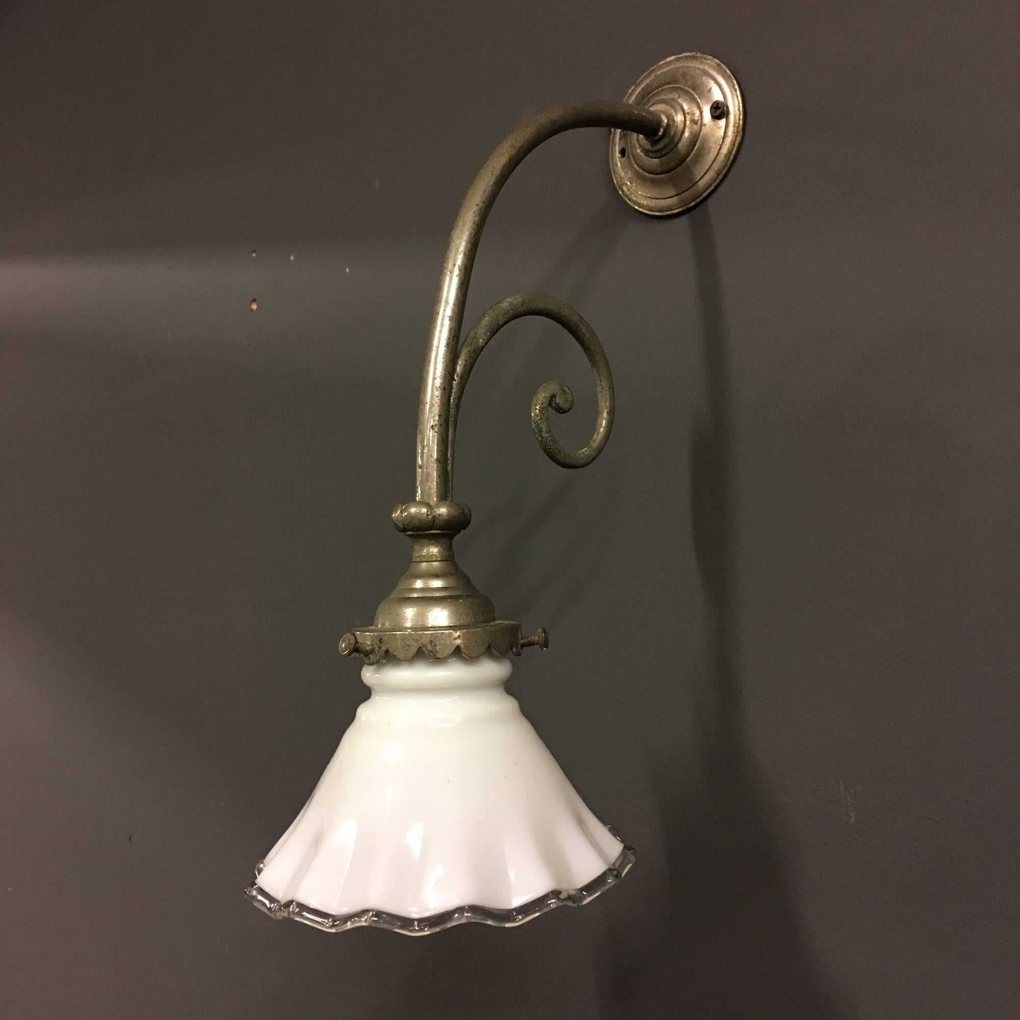 Wall Light Fixture with Opaline Glass Shade For Sale 1