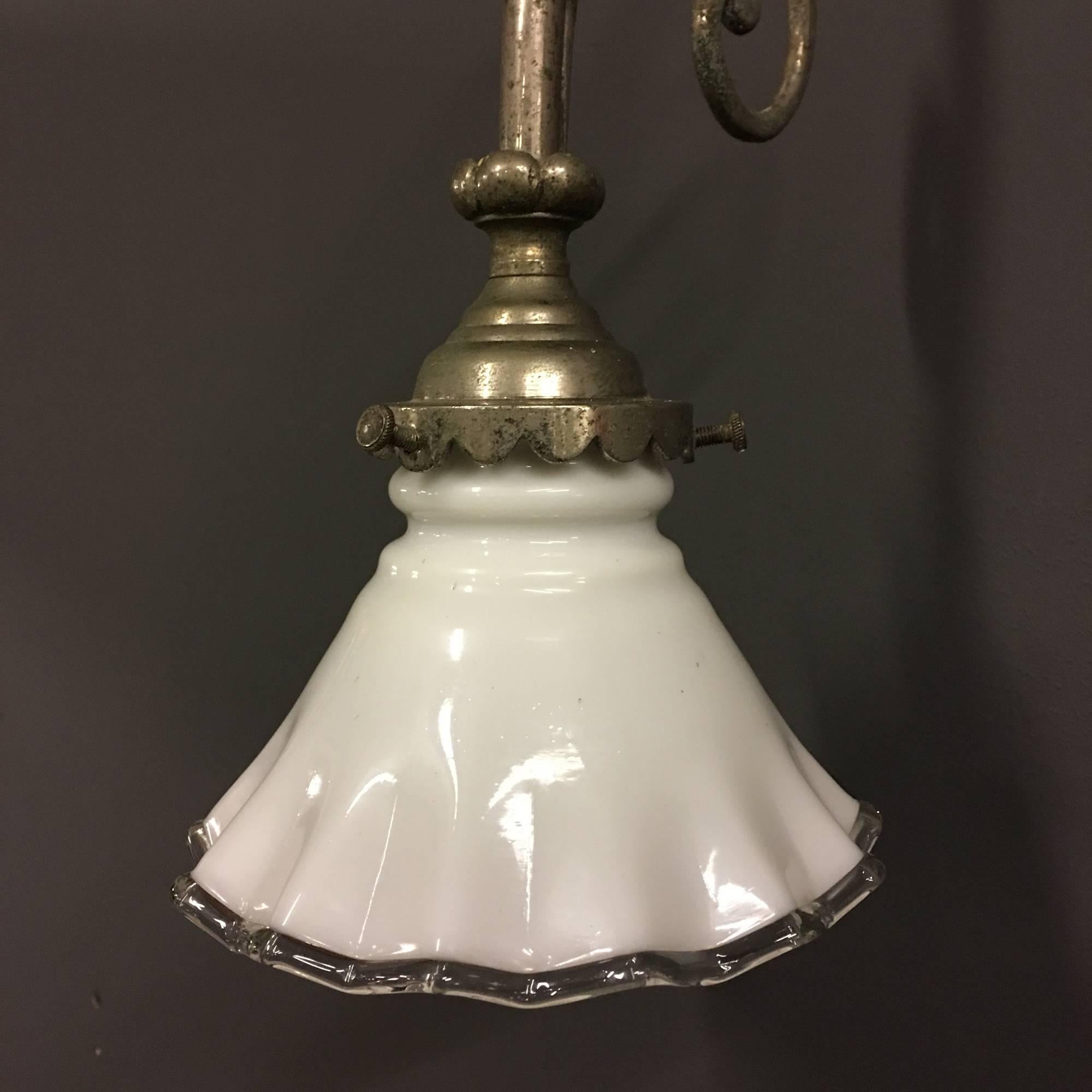 French Wall Light Fixture with Opaline Glass Shade For Sale